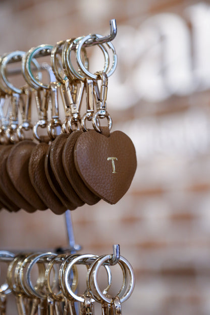 Heart Leather Keyring Tan