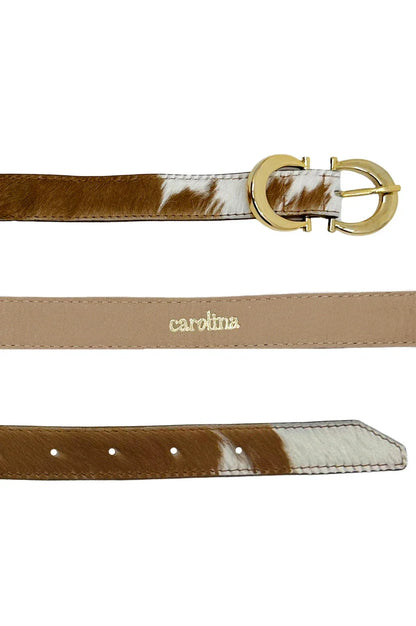 Ivy Skinny Double Buckle Belt Tan & White Cowhide