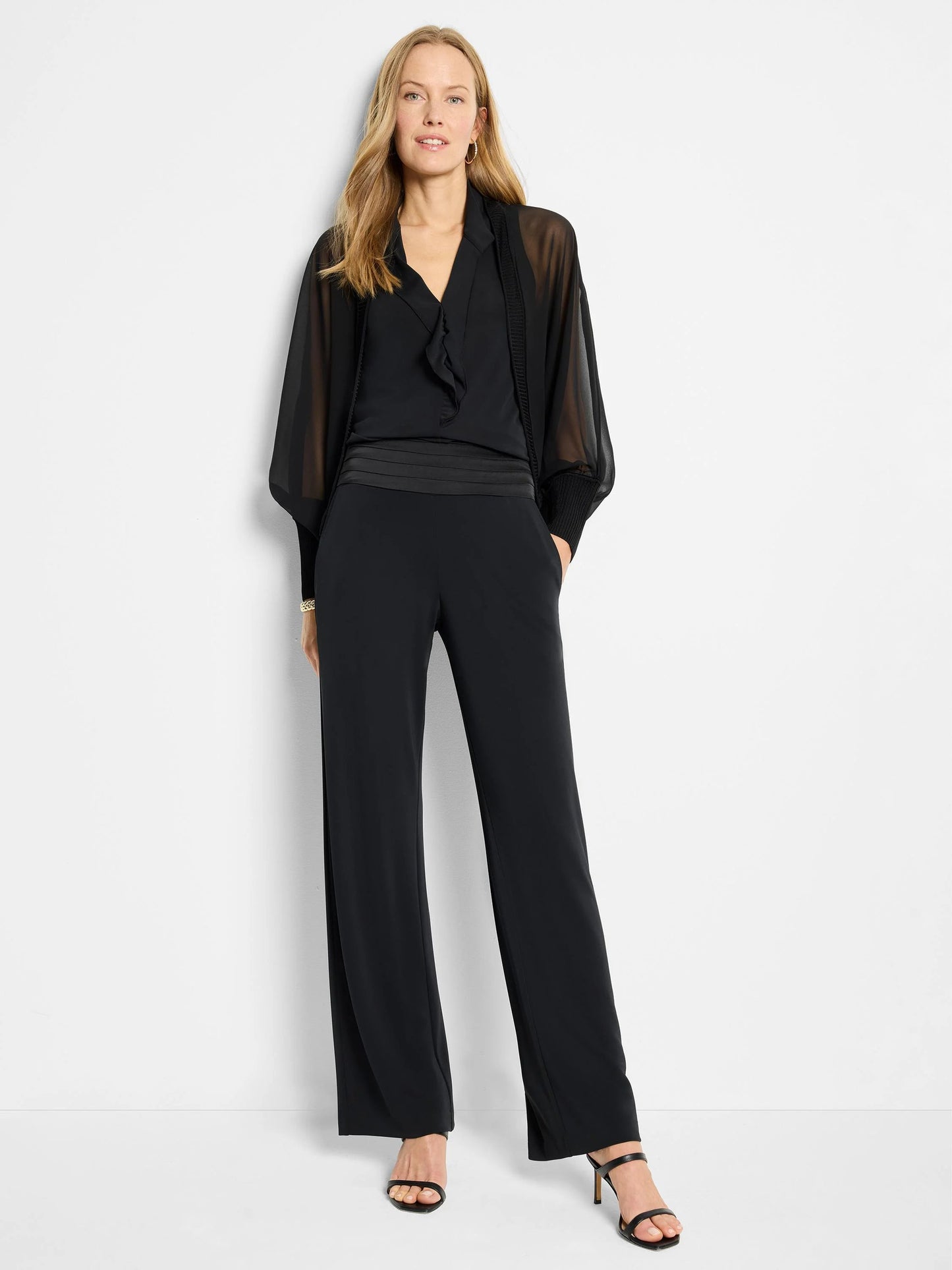 Knit Crepe Cummerbund Wide Leg Pant