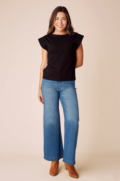 Harper Short Sleeve Top Black with Round Neck
