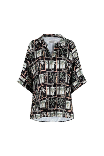Maui Palm Print Top in Black and Green