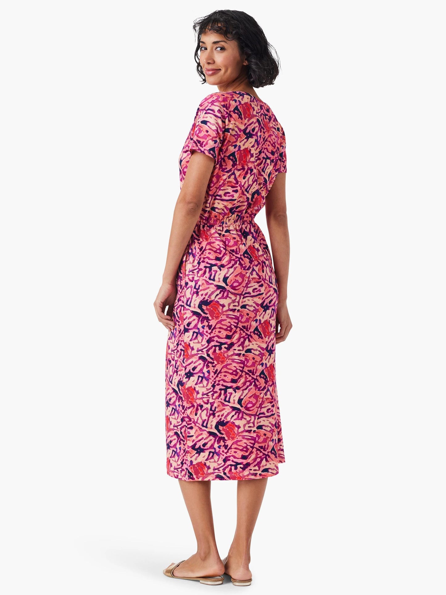 NZT Floral Short Sleeve Slit Midi Dress