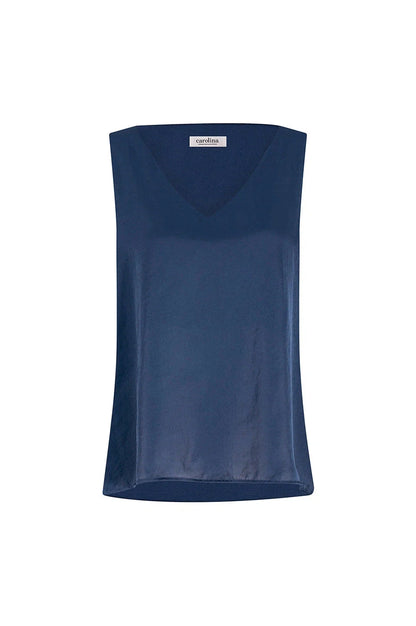 Perla Reversible Neckline Sleeveless Top in Navy