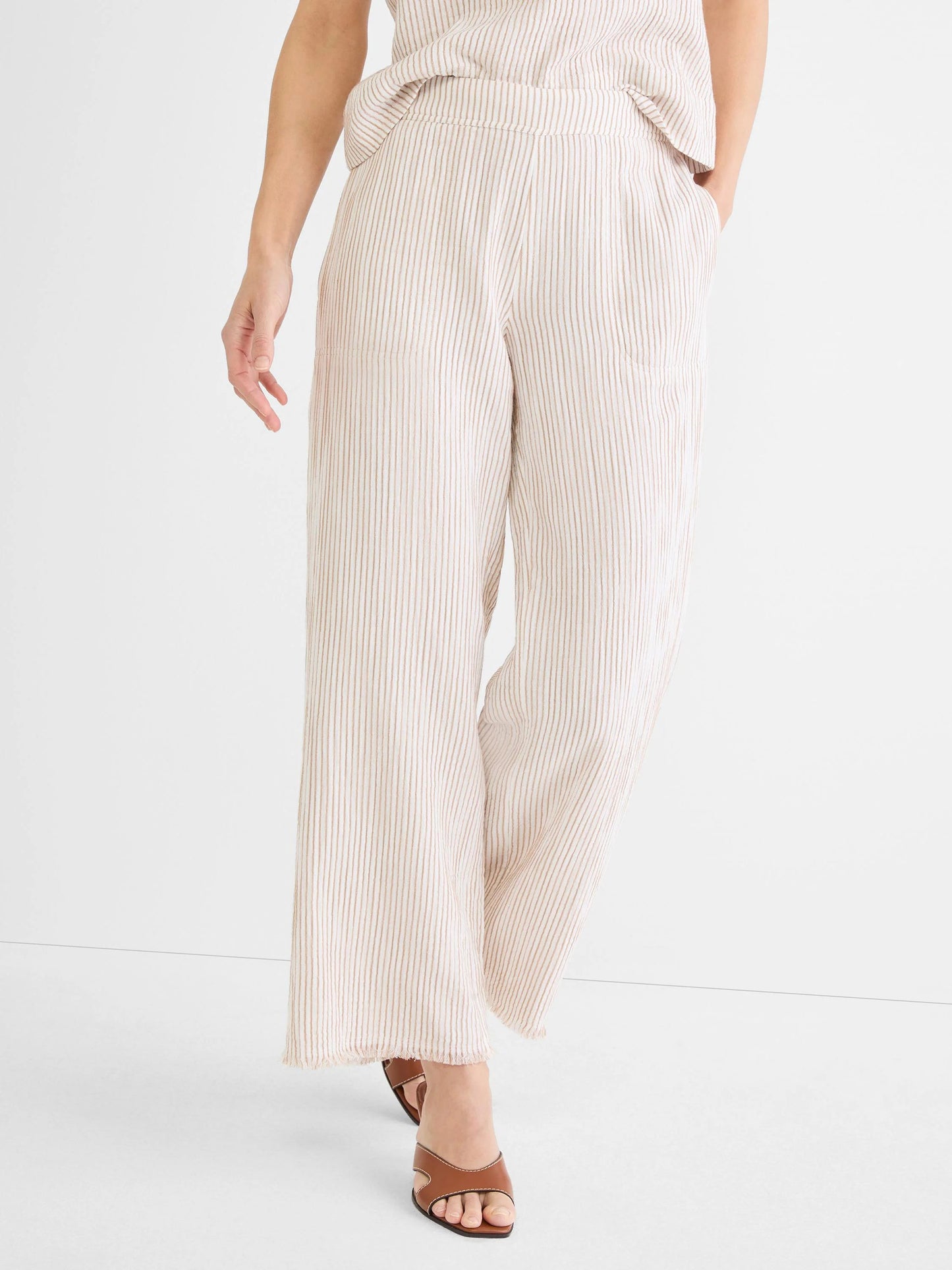 Pinstripe Gauze Wide Leg Ankle Pant