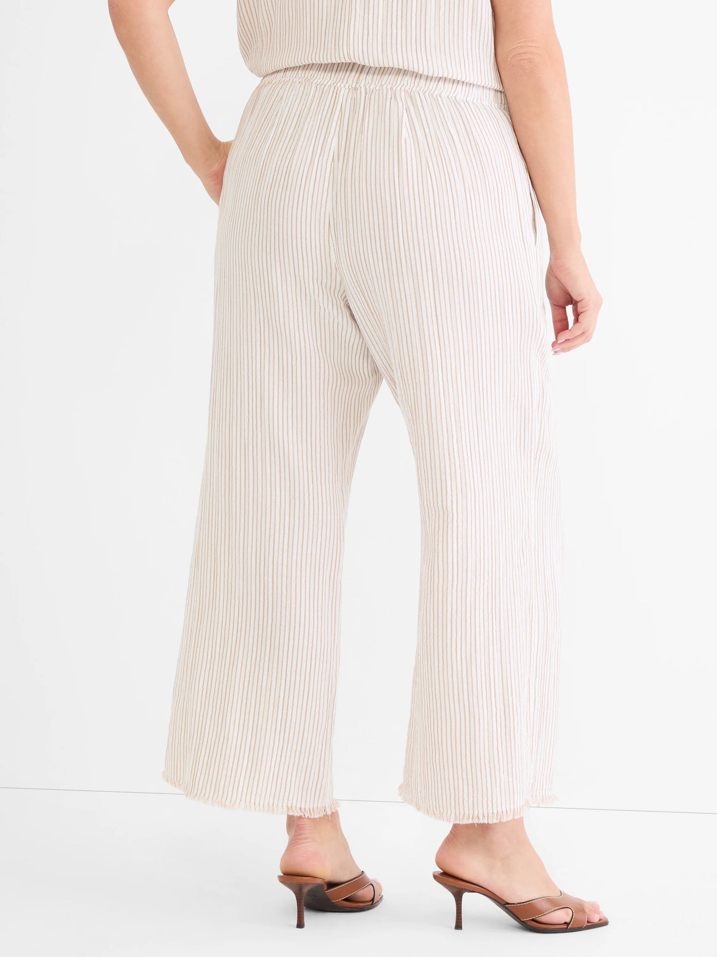 Pinstripe Gauze Wide Leg Ankle Pant