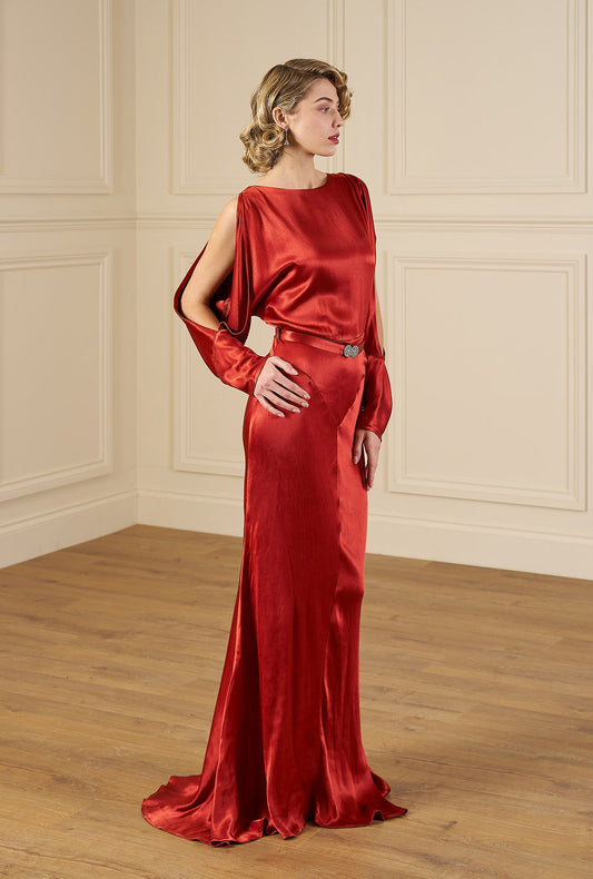 1930s Siren Evening Gown - Rust Satin