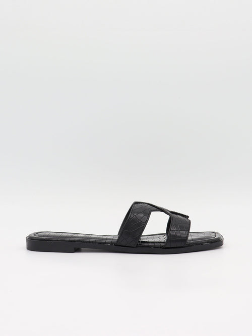 Paula sandals with crocodile print – Black