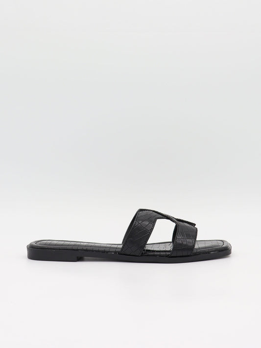 Paula sandals with crocodile print – Black