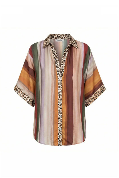 Stella Short Sleeve Striped Animal Print Top