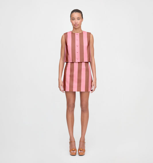 The Hallie Skirt - Coral Cabana Stripe