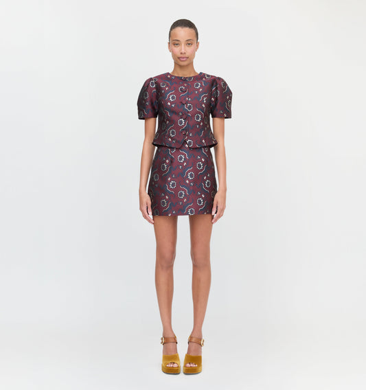 The Hallie Skirt - Burgundy Baroque Jacquard