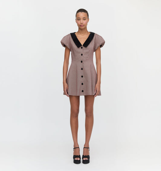 The Samantha Dress - Burgundy Holmes Houndstooth
