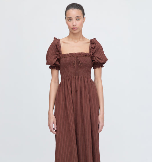 The Scarlett Nap Dress - Chocolate Tonal Seersucker
