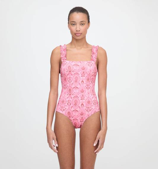 The Teagan One Piece - Pink Palm Ikat