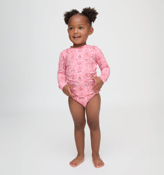 The Tiny Ariel Rashguard Set - Pink Palm Ikat