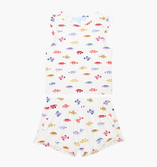 The Tiny Lala Short Set - White Rainbow Fish