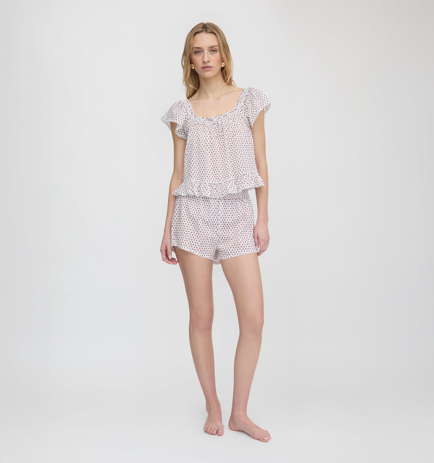 The Josie PJ Set - White Poppy Half Drop