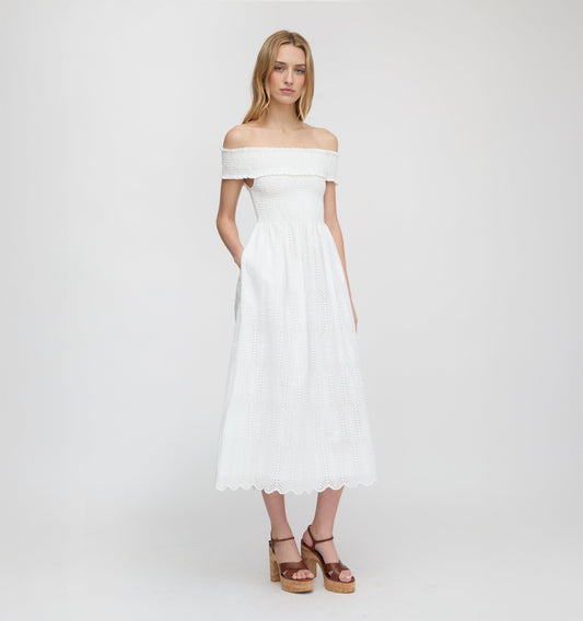 The Marguerite Nap Dress - White Trellis Broderie