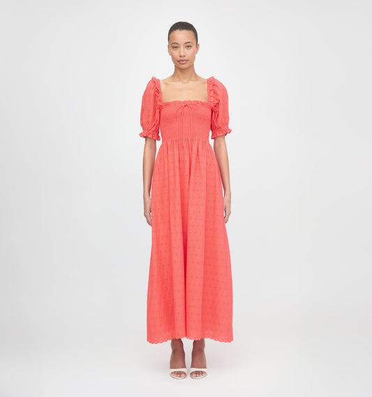 The Scarlett Nap Dress - Coral Daisy Broderie
