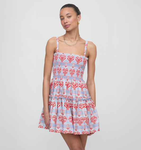 The Seraphina Mini Nap Dress - Poppy Damask Stripe