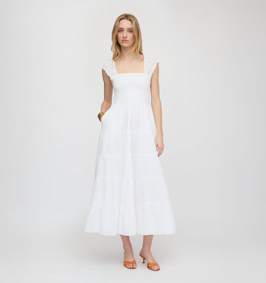 The Stella Nap Dress - White Shadow Stripe