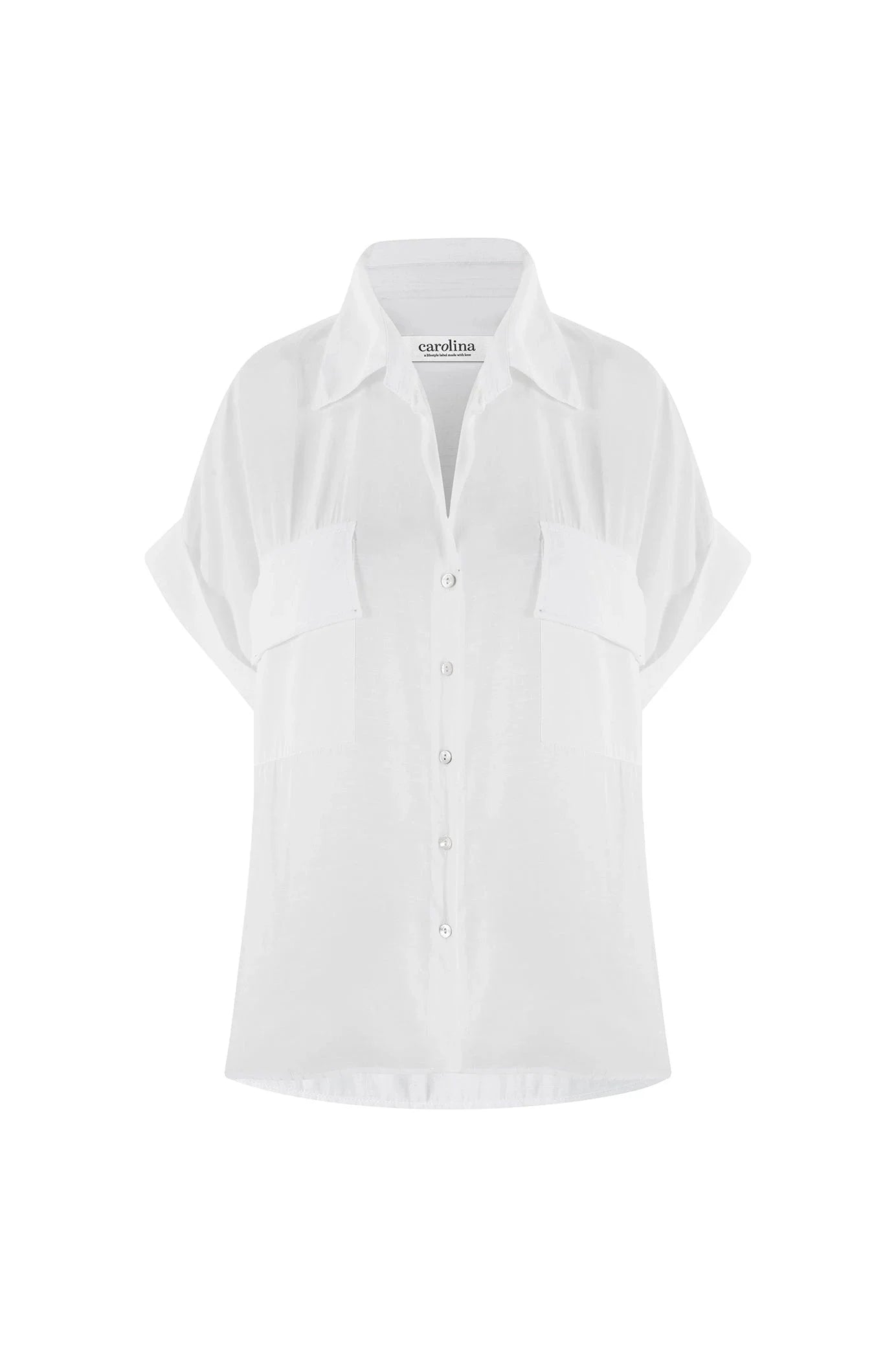 Vittoria Short Sleeve Collared V-Neck Shirt Ivory