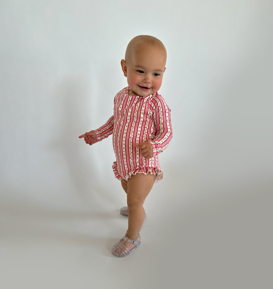 The Tiny Sora Rashguard - Pink Pansy Stripe