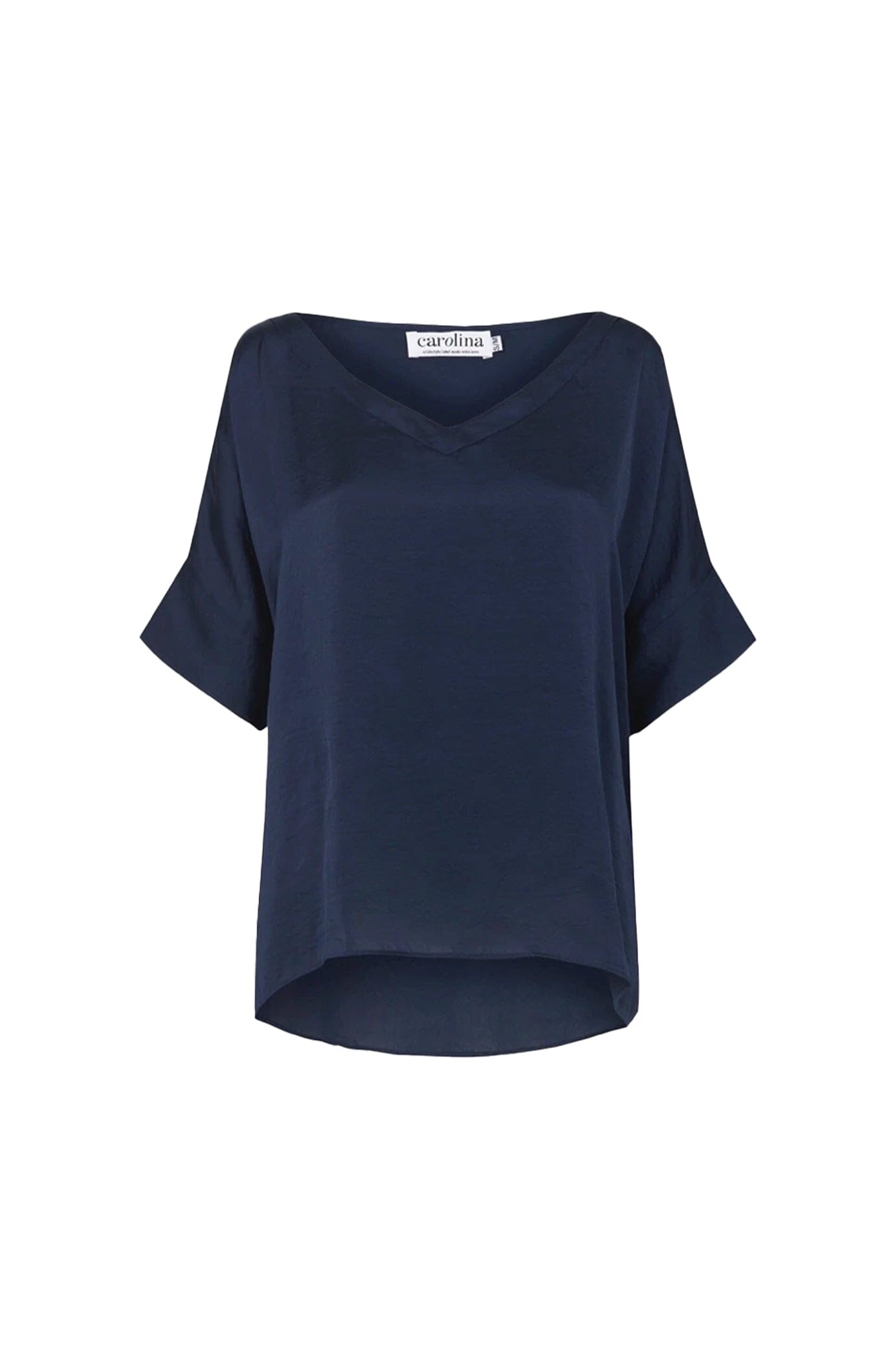 Bianca Short Sleeve Top Navy with V Neck