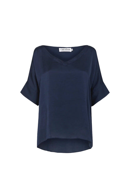 Bianca Short Sleeve Top Navy with V Neck