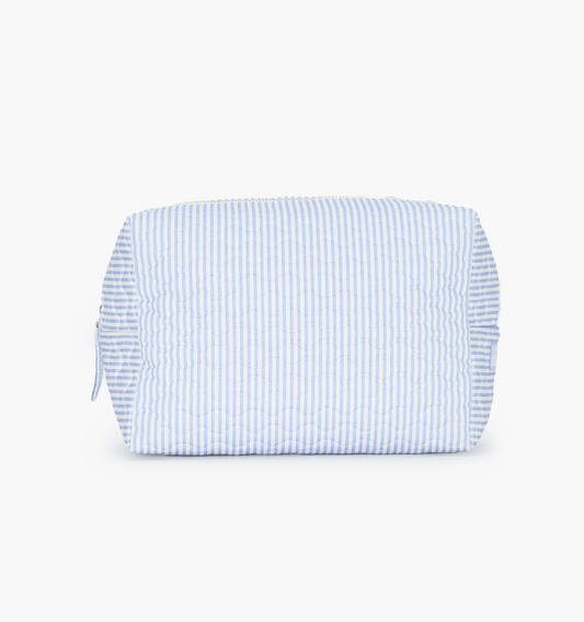 The Quilted Cosmetic Bag - Blue/White Stripe