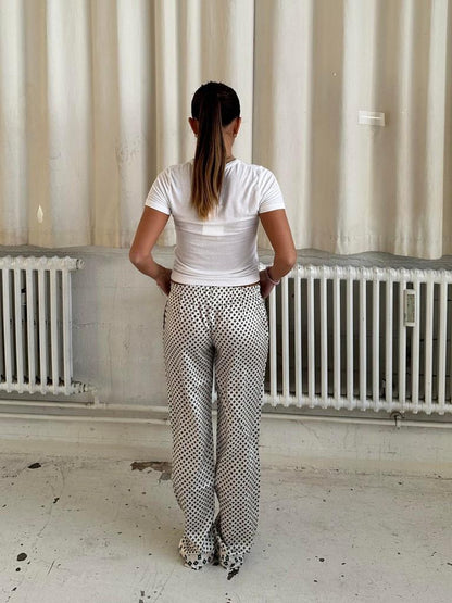 Lona low waist satin pants - Off-white/green