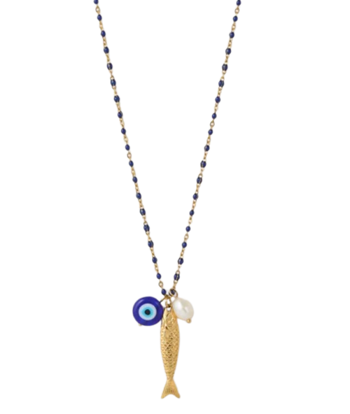 Fish for Luck. Enamel and Evil Eye Necklace