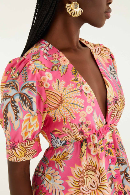 Pink Ligia Floral Puff Sleeve  Blouse