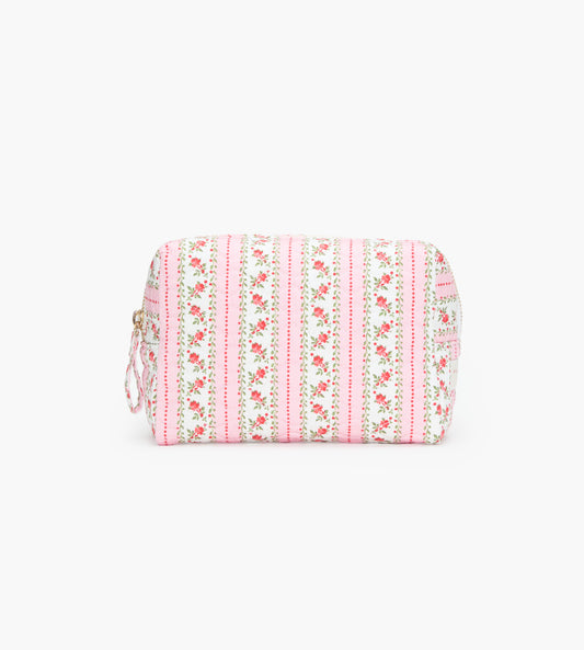 The Mini Quilted Cosmetic Bag - Pink Floral Dot Stripe