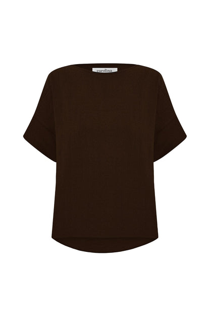 Gemma Short Sleeve Round Neck Top Chocolate Brown