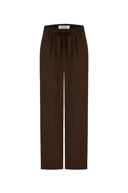 Gemma Straight Leg Tie Waist Pants Chocolate Brown