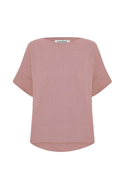 Gemma Short Sleeve Round Neck Top Rose