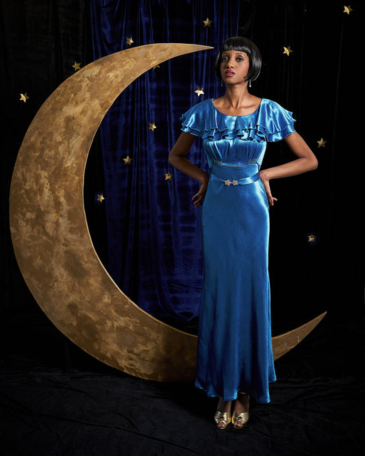 1930s Pandora Bias Cut Gown - Marine Satin