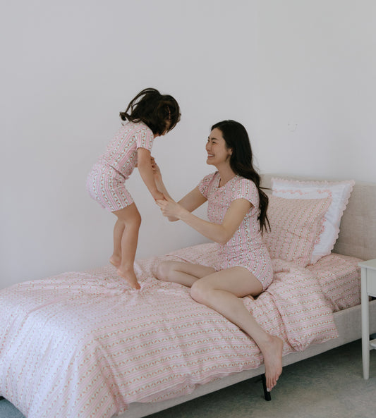 The Bed Set - Pink Floral Dot Stripe