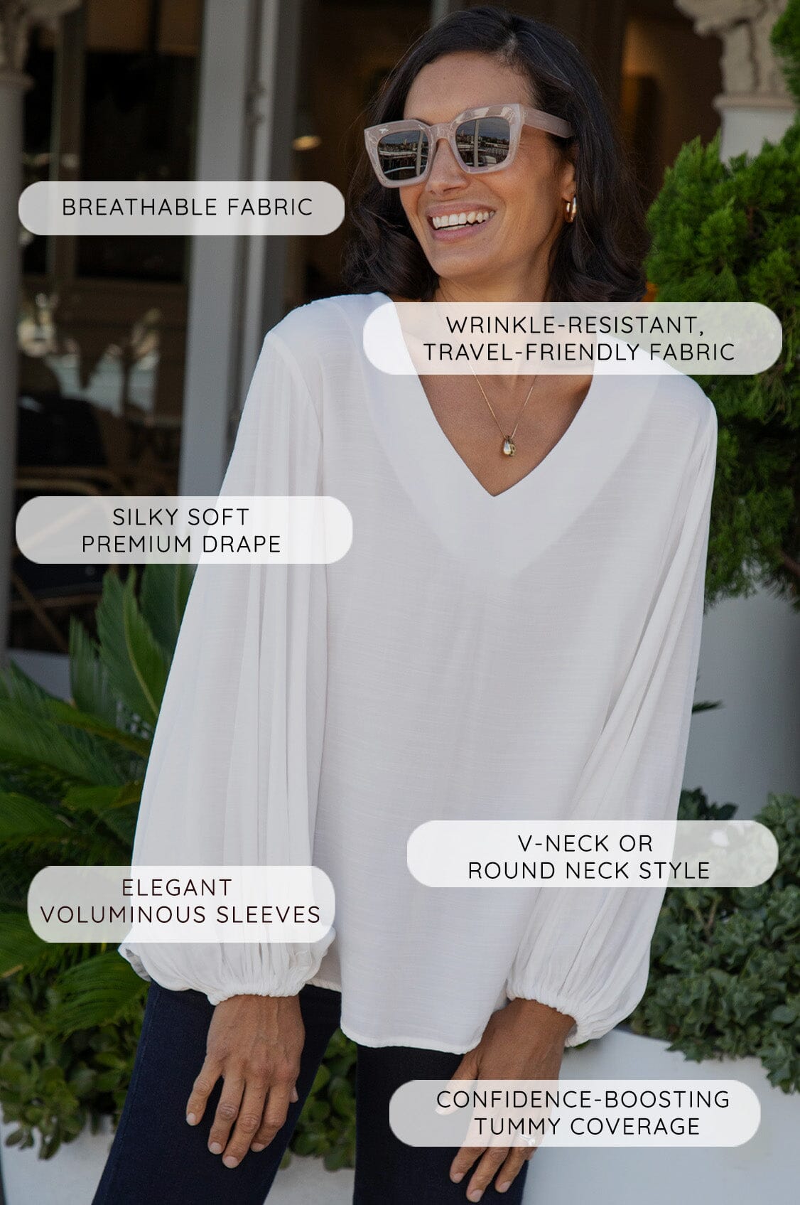 Sophia V-Neck Long Sleeve Top Taupe