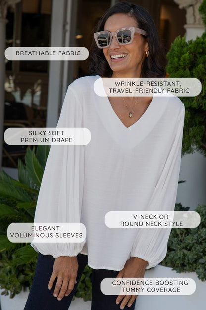 Sophia V-Neck Long Sleeve Top Taupe