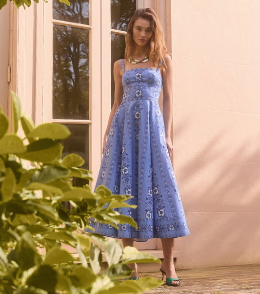 The Margot Dress - Blue Arcadia Border